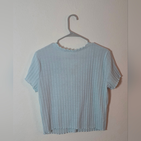 SO Ribbed Button Front Crop Y2K Trendy Top Light Blue Lettuce Edge XXL - Picture 2 of 3